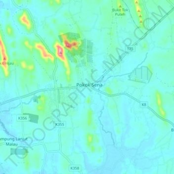 Pokok Sena topographic map, elevation, terrain