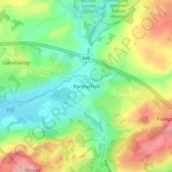 Porthyrhyd topographic map, elevation, terrain