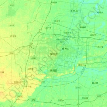 Puyang topographic map, elevation, terrain