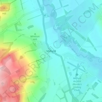 Milfield topographic map, elevation, terrain