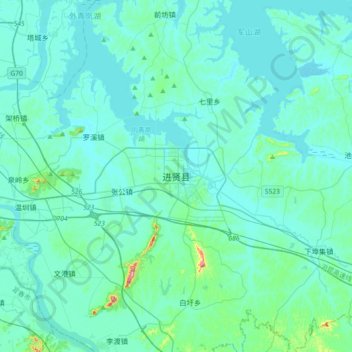 Jinxian topographic map, elevation, terrain