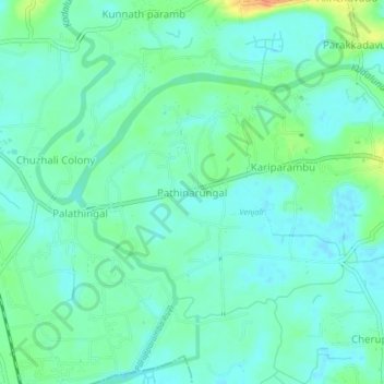 Pathinarungal topographic map, elevation, terrain