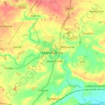 Malmesbury topographic map, elevation, terrain