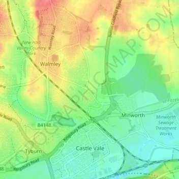 Walmley Ash topographic map, elevation, terrain