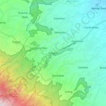 Prigen topographic map, elevation, terrain