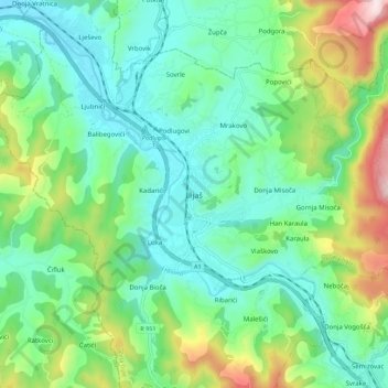 Ilijaš topographic map, elevation, terrain