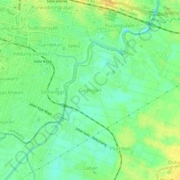 Gadingan topographic map, elevation, terrain