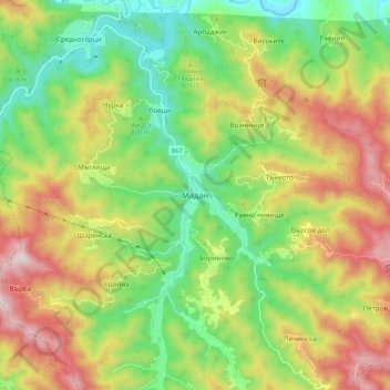 Madan topographic map, elevation, terrain