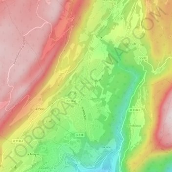 Pré Colas topographic map, elevation, terrain