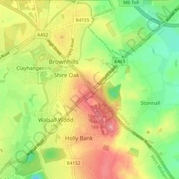 Shire Oak topographic map, elevation, terrain