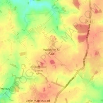 Wickham St Paul topographic map, elevation, terrain