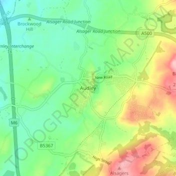 Audley topographic map, elevation, terrain