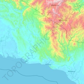 Kerema District topographic map, elevation, terrain