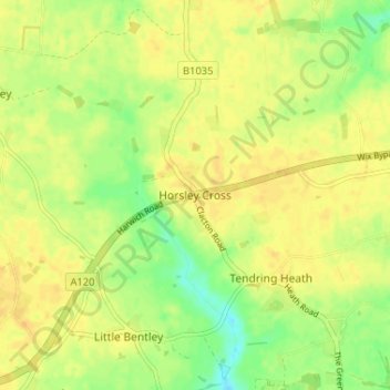 Horsley Cross topographic map, elevation, terrain