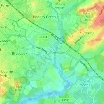 Botley topographic map, elevation, terrain