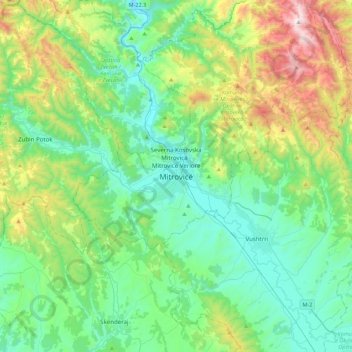 Mitrovica topographic map, elevation, terrain