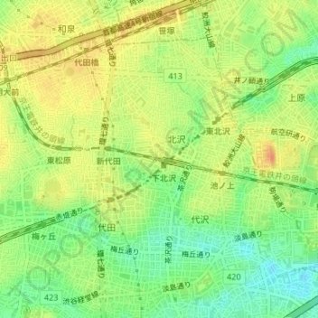 Shimo-Kitazawa topographic map, elevation, terrain