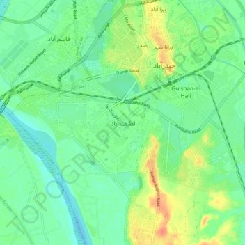 Latifabad topographic map, elevation, terrain