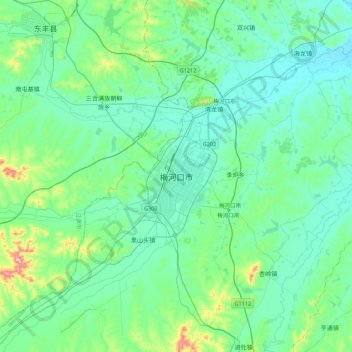 Meihekou topographic map, elevation, terrain