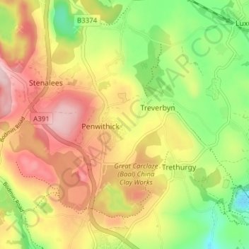 Hallaze topographic map, elevation, terrain