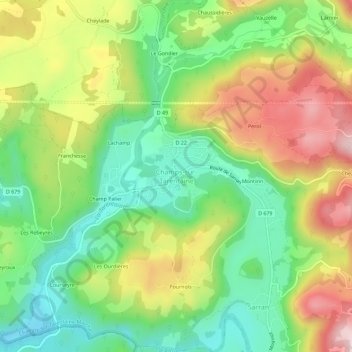 Champs-sur-Tarentaine topographic map, elevation, terrain