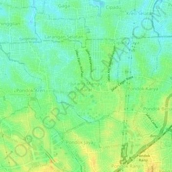 Jurang Mangu Barat topographic map, elevation, terrain