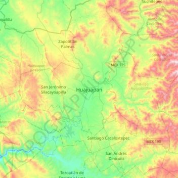 Huajuapan topographic map, elevation, terrain