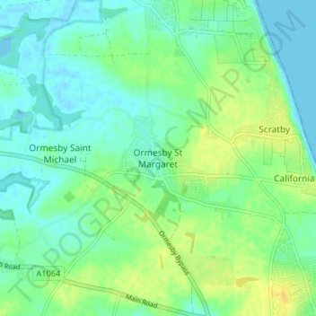 Ormesby St Margaret topographic map, elevation, terrain