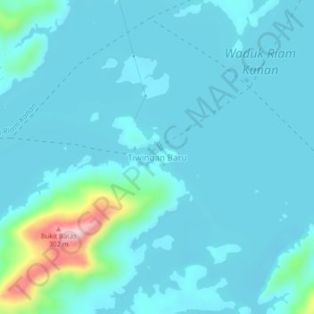 Tiwingan Baru topographic map, elevation, terrain