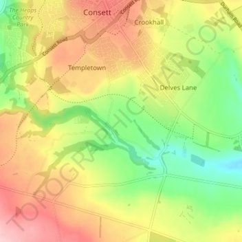 Knitsley topographic map, elevation, terrain