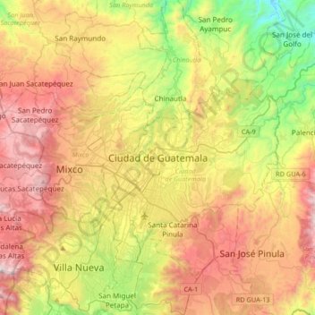 Guatemala City topographic map, elevation, terrain