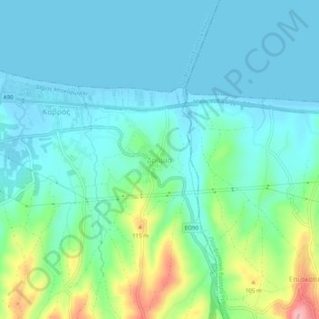 Dramia topographic map, elevation, terrain