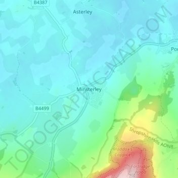 Minsterley topographic map, elevation, terrain