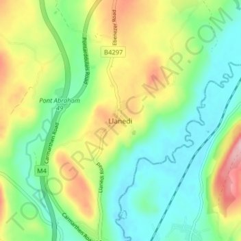 Llanedi topographic map, elevation, terrain