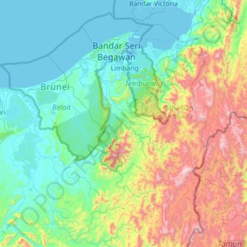 Limbang Division topographic map, elevation, terrain