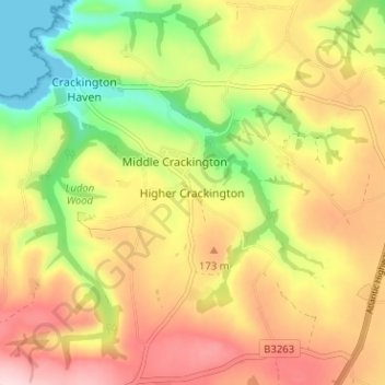 Higher Crackington topographic map, elevation, terrain