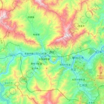 Xiqu District topographic map, elevation, terrain