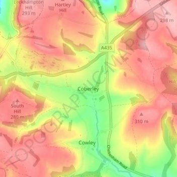 Coberley topographic map, elevation, terrain