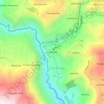 Duraznito topographic map, elevation, terrain