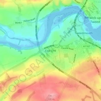 East Ord topographic map, elevation, terrain