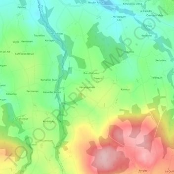 Kerangueven topographic map, elevation, terrain