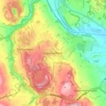 Gwernaffield topographic map, elevation, terrain