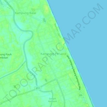 Kampung Perupok topographic map, elevation, terrain