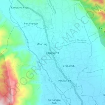 Kutacane topographic map, elevation, terrain