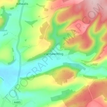 Llanllawddog topographic map, elevation, terrain