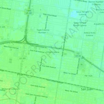 L R Bell Colonia topographic map, elevation, terrain