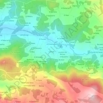 Cercido topographic map, elevation, terrain