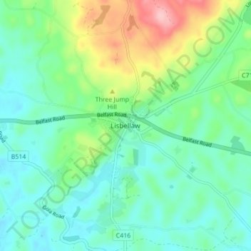 Lisbellaw topographic map, elevation, terrain