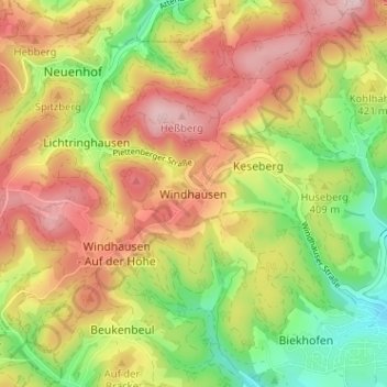 Windhausen topographic map, elevation, terrain