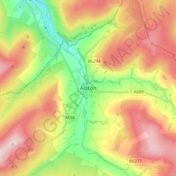 Alston topographic map, elevation, terrain